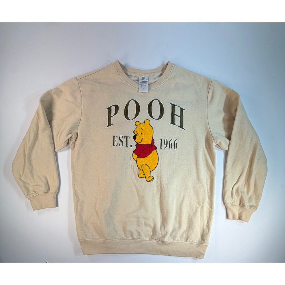 Disney Winnie the Pooh Est 1966 Chenille Graphic Sweatshirt Tan Large